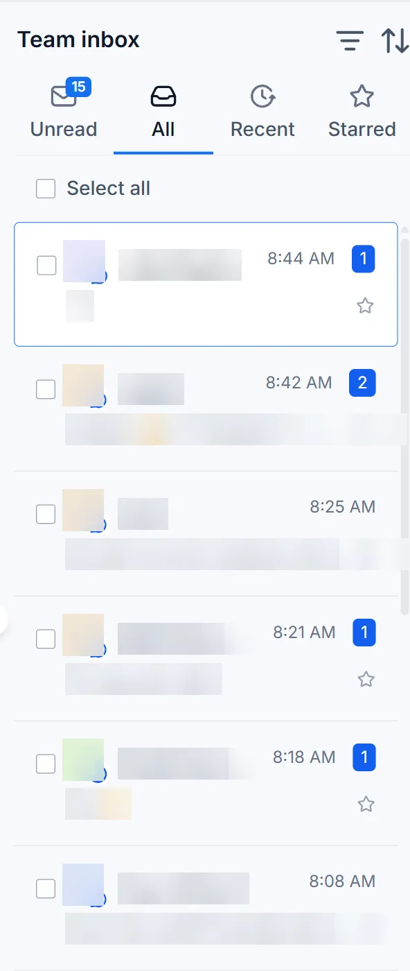 A roofer's inbox in the lead app on Tuesday 13 October 2026: six active conversations between 8:08 and 8:44am, names and messages blurred